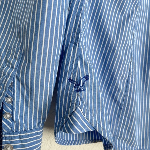 American Eagle Outfitters Button Down Shirt, Blue with White Stripes, Size 6 - Picture 3 of 7